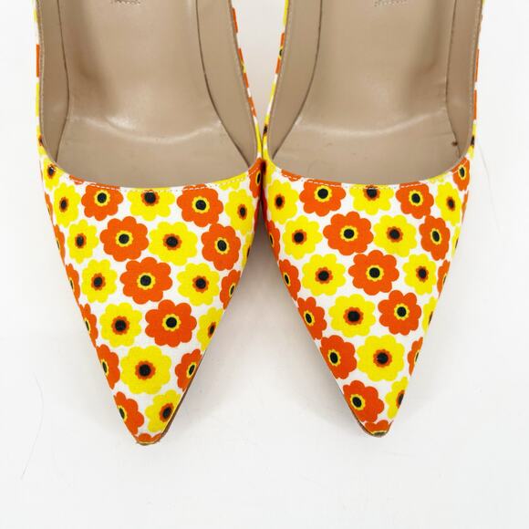 Manolo Blahnik Yellow Orange Floral Cotton BB Pointed Toe Stiletto Heels IT 37.5 - Picture 7 of 13